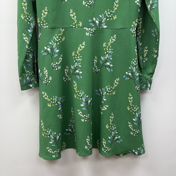 Ann Taylor LOFT Floral Long Sleeve A-Line Mini Dress Boho Green 6 - Picture 6 of 12